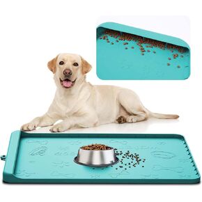 بساط سيليكون للحيوانات الاليفة للطعام والماء، بساط لارضيات القطط والكلاب مقاوم للماء، بساط طعام للكلاب مع جيب لامساك الانسكابات والبقايا، مقاس كبير 36 × 24 انش، اخضر in Kuwait