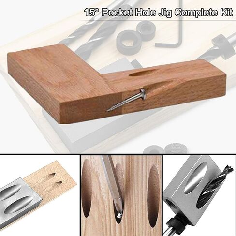 مجموعة جيج بفتحة جيب 15 درجة من سنترز، مع مشبك قضيب سريع الإمساك، لقمة حفر 6/8/10 مم، كم الطيار المركزي، طوق إيقاف للعمق مفتاح سداسي - 15 قطعة من نظام أدوات النجارة الخشبية للنجارة in Kuwait