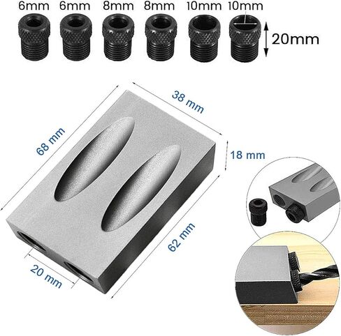 مجموعة جيج بفتحة جيب 15 درجة من سنترز، مع مشبك قضيب سريع الإمساك، لقمة حفر 6/8/10 مم، كم الطيار المركزي، طوق إيقاف للعمق مفتاح سداسي - 15 قطعة من نظام أدوات النجارة الخشبية للنجارة in Kuwait