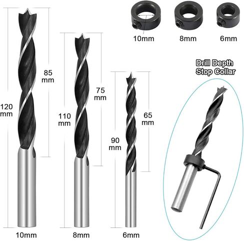 مجموعة جيج بفتحة جيب 15 درجة من سنترز، مع مشبك قضيب سريع الإمساك، لقمة حفر 6/8/10 مم، كم الطيار المركزي، طوق إيقاف للعمق مفتاح سداسي - 15 قطعة من نظام أدوات النجارة الخشبية للنجارة in Kuwait
