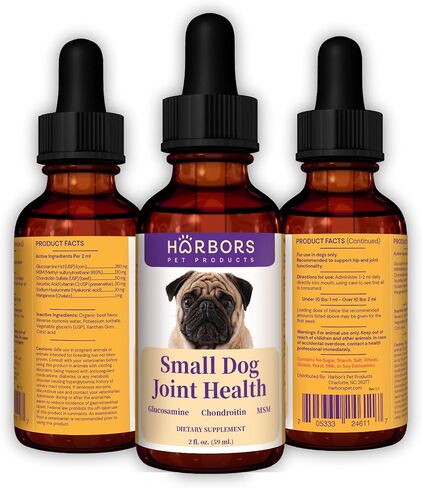 Harbor's Small Dog Joint Health 59ml - Supplement Liquid for Fast Pain Relief, Smooth Younger Hips. Natural Nutrients Glucosamine, MSM, Chondroitin, Hyaluronic Acid, Yummy Organic Beef Flavor in Kuwait