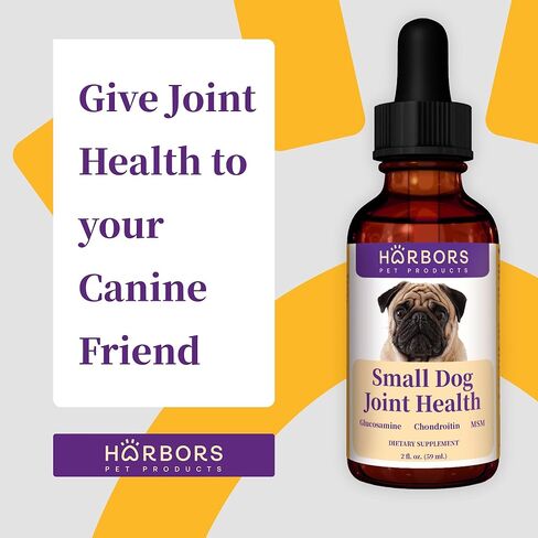 Harbor's Small Dog Joint Health 59ml - Supplement Liquid for Fast Pain Relief, Smooth Younger Hips. Natural Nutrients Glucosamine, MSM, Chondroitin, Hyaluronic Acid, Yummy Organic Beef Flavor in Kuwait