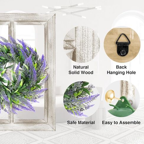 ديكور حائط ريفي من WAKOSAN مع إكليل لافندر وديكور سهام، ديكور جدار إطار نافذة المزرعة، ديكور نافذة خشبي مزيف، ديكور جدار نافذة، مجموعة من قطعتين (12 بوصة × 16 بوصة، أبيض مقاوم للطقس) in Kuwait