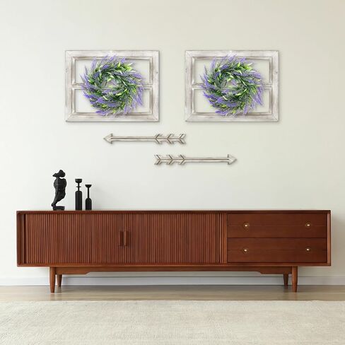 ديكور حائط ريفي من WAKOSAN مع إكليل لافندر وديكور سهام، ديكور جدار إطار نافذة المزرعة، ديكور نافذة خشبي مزيف، ديكور جدار نافذة، مجموعة من قطعتين (12 بوصة × 16 بوصة، أبيض مقاوم للطقس) in Kuwait