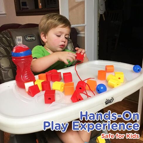 Play Brainy Lacing Beads for Kids - 36-Piece Lacing Beads Kit with Multicolored Polygon Beads and 4 Strings - Jumbo Primary Lacing Beads, Montessori Toys, Occupational Therapy Toys for Ages 3 and Up in Kuwait