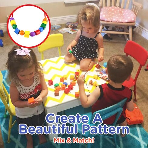 Play Brainy Lacing Beads for Kids - 36-Piece Lacing Beads Kit with Multicolored Polygon Beads and 4 Strings - Jumbo Primary Lacing Beads, Montessori Toys, Occupational Therapy Toys for Ages 3 and Up in Kuwait