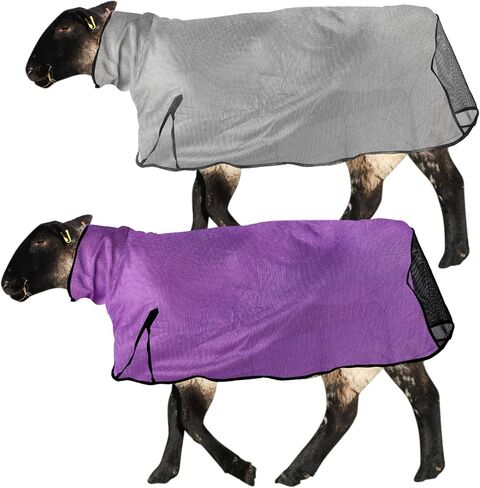 Sweetude 2 Pieces Sheep Blanket with Mesh Butt and Adjustable Belly Strap, Lightweight Summer Mesh Covers Breathable Sheep Cover Sheep Care Blankets for Show Sheep Lamb (Purple, Gray,130-160lbs) in Saudi Arabia