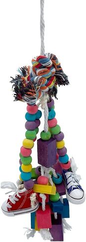 GILYGI 22.4" Large Parrot Chew Toy Bird Chewing Toy Multicolored Wooden Blocks Tearing Toys with 4 Mini Sneakers for African Grey Macaws Cockatoos Eclectus Amazon Parrot Birds in Kuwait