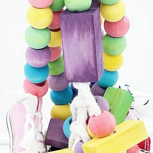 GILYGI 22.4" Large Parrot Chew Toy Bird Chewing Toy Multicolored Wooden Blocks Tearing Toys with 4 Mini Sneakers for African Grey Macaws Cockatoos Eclectus Amazon Parrot Birds in Kuwait