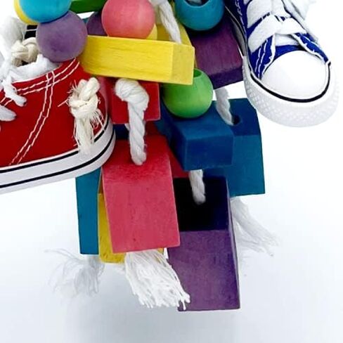 GILYGI 22.4" Large Parrot Chew Toy Bird Chewing Toy Multicolored Wooden Blocks Tearing Toys with 4 Mini Sneakers for African Grey Macaws Cockatoos Eclectus Amazon Parrot Birds in Kuwait