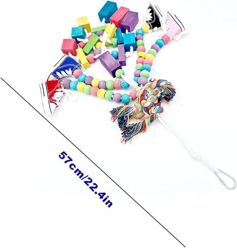 GILYGI 22.4" Large Parrot Chew Toy Bird Chewing Toy Multicolored Wooden Blocks Tearing Toys with 4 Mini Sneakers for African Grey Macaws Cockatoos Eclectus Amazon Parrot Birds in Kuwait