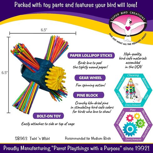 Super Bird Creations SB963 Twirl N' Whirl Bird Toy, Medium Bird Size, 6.5" x 4" in Saudi Arabia