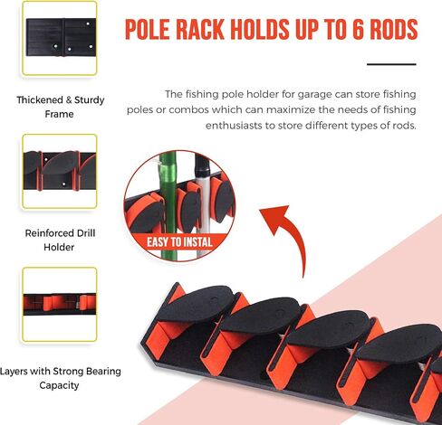 Wilkey Way Vertical Black Fishing Rod Holder - Fishing Pole Holders For Garage - Fishing Rod Holders For Garage - Fishing Pole Mount For Wall - Fishing Pole Storage Rack - Rod Storage For Boat in Saudi Arabia