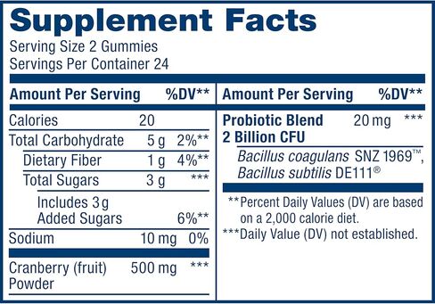 Renew Life Women's Wellness Probiotic Gummies, Probiotic Supplement for Urinary and Digestive Health, B. Coagulans SNZ 1969 and B. Subtilis DE 111, Dairy, Soy and gluten-free, 2 Billion CFU, 48 Count in Kuwait