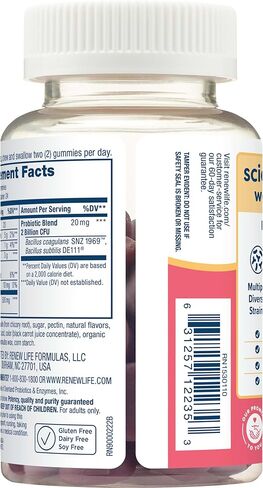 Renew Life Women's Wellness Probiotic Gummies, Probiotic Supplement for Urinary and Digestive Health, B. Coagulans SNZ 1969 and B. Subtilis DE 111, Dairy, Soy and gluten-free, 2 Billion CFU, 48 Count in Kuwait