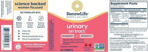 Renew Life Women's Wellness Probiotic Gummies, Probiotic Supplement for Urinary and Digestive Health, B. Coagulans SNZ 1969 and B. Subtilis DE 111, Dairy, Soy and gluten-free, 2 Billion CFU, 48 Count in Kuwait