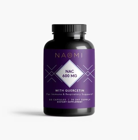 NAOMI NAC 600 مجم مع كيرسيتين لدعم المناعة والجهاز التنفسي، التنفس الطبيعي، راحة الأنف والعين، وظيفة الجيوب الأنفية والجهاز التنفسي، 60 كبسولة in Kuwait