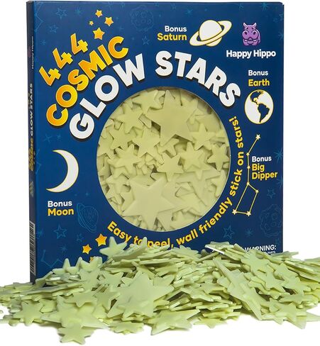 Happy Hippo 444 يتوهج في النجوم المظلمة للسقف مع القمر الإضافي والأرض وزحل وكوكبة Big Dipper؛ مستلزمات تخزين عيد الميلاد للأطفال، نجوم متوهجة للأطفال in Kuwait
