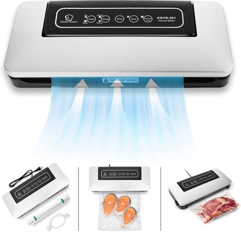 كيتشن جيكس الة اغلاق بتفريغ الهواء - نظام اغلاق الهواء الاوتوماتيكي مع اوضاع الرطوبة الجافة للطعام، سهلة التنظيف، تصميم مضغوط واضواء مؤشر LED in Kuwait