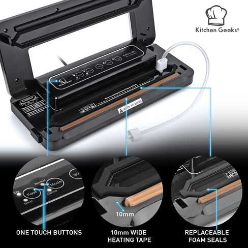 كيتشن جيكس الة اغلاق بتفريغ الهواء - نظام اغلاق الهواء الاوتوماتيكي مع اوضاع الرطوبة الجافة للطعام، سهلة التنظيف، تصميم مضغوط واضواء مؤشر LED in Kuwait