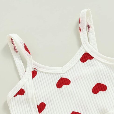 Lamuusaa Newborn Baby Girl Valentines Day Outfit Sleeveless Love Romper Onesie Ribbed Flared Pants Summer Clothes 0-3T in Saudi Arabia