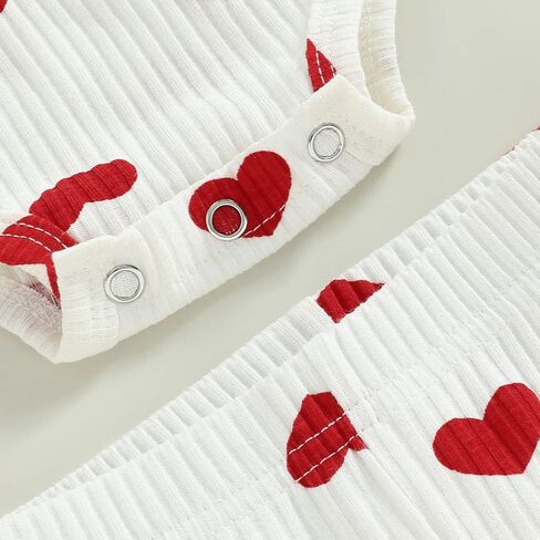 Lamuusaa Newborn Baby Girl Valentines Day Outfit Sleeveless Love Romper Onesie Ribbed Flared Pants Summer Clothes 0-3T in Saudi Arabia