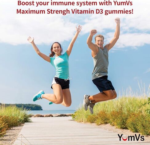 YUM-V'S فيتامين D3 10000 وحدة دولية علكة ذات قوة قصوى للبالغين من YumVs | فيتامين د 5000 وحدة دولية لكل علكة | 250 ميكروجرام – فيتامين د لكل جرعة | كوشير نباتي قابل للمضغ بنكهة التوت - 60 قطعة in Kuwait