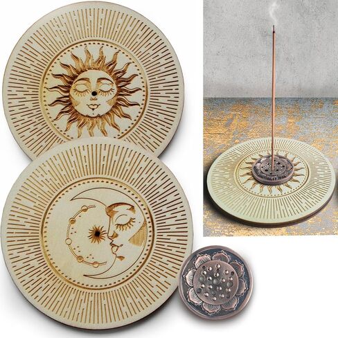 2 حامل عصا البخور، حامل البخور الخشبي للشمس والقمر للعصي، هدايا ساحرة، ديكور روحي للتأمل الوثني رمز الجمالية الساحرة مع 9 فتحات حامل عصا البخور اللوتس. in Kuwait