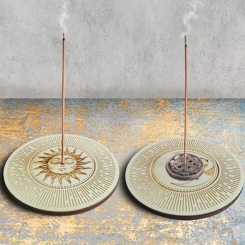 2 حامل عصا البخور، حامل البخور الخشبي للشمس والقمر للعصي، هدايا ساحرة، ديكور روحي للتأمل الوثني رمز الجمالية الساحرة مع 9 فتحات حامل عصا البخور اللوتس. in Kuwait