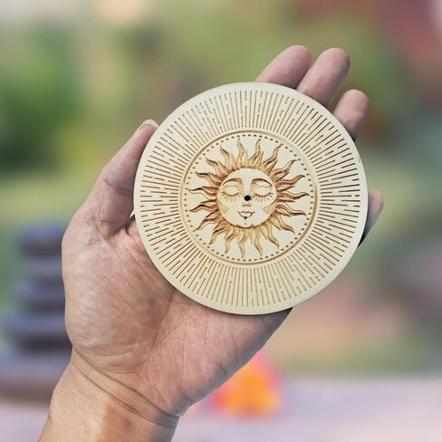 2 حامل عصا البخور، حامل البخور الخشبي للشمس والقمر للعصي، هدايا ساحرة، ديكور روحي للتأمل الوثني رمز الجمالية الساحرة مع 9 فتحات حامل عصا البخور اللوتس. in Kuwait