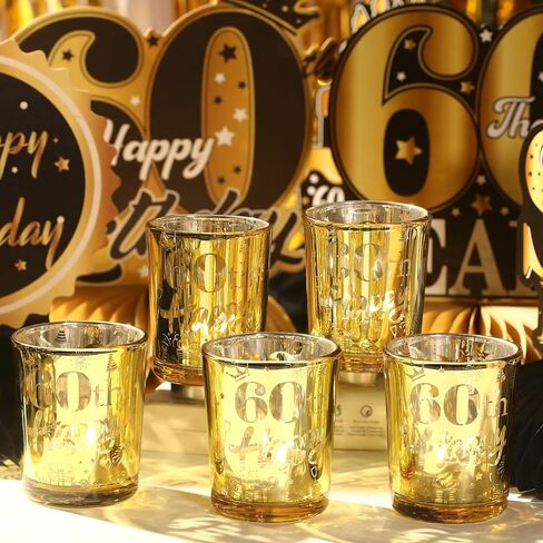 24 قطعة من حوامل شموع عيد الميلاد الستين للرجال، زينة عيد ميلاد سعيد 60 للرجال من الذهب الأسود حاملات شموع نذرية لحفلة عيد ميلاد عمرها ستين عامًا وديكورات الذكرى السنوية الستين (نمط متجمد) in Kuwait