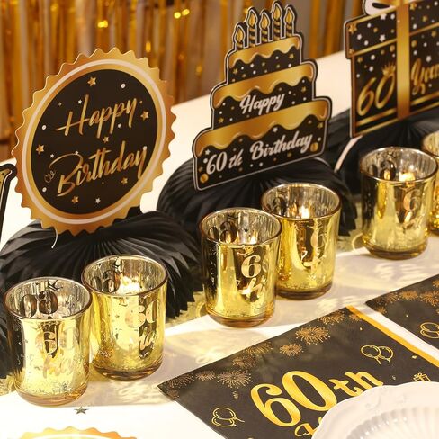 24 قطعة من حوامل شموع عيد الميلاد الستين للرجال، زينة عيد ميلاد سعيد 60 للرجال من الذهب الأسود حاملات شموع نذرية لحفلة عيد ميلاد عمرها ستين عامًا وديكورات الذكرى السنوية الستين (نمط متجمد) in Kuwait