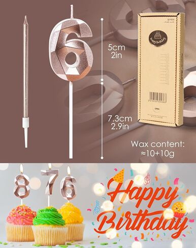 Rose Gold Birthday Candles Number 80 Candle with 6pcs Long Birthday Candles, Birthday Candles for Cake,80th Birthday Party Decorations Women Men Cake Topper Wedding Anniversary Celebration Supplies in Kuwait