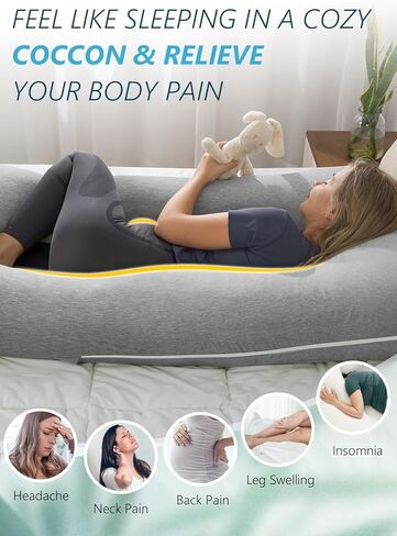 وسائد الحمل من ميز، غطاء رايون من وسائد الحمل المصنوعة من الخيزران للنوم، وسادة أمومة باردة للنساء الحوامل، وسائد للجسم على شكل حرف U مقاس 55 بوصة للبالغين، رمادي in Kuwait