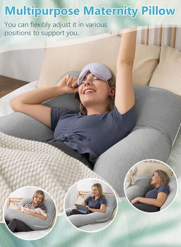 وسائد الحمل من ميز، غطاء رايون من وسائد الحمل المصنوعة من الخيزران للنوم، وسادة أمومة باردة للنساء الحوامل، وسائد للجسم على شكل حرف U مقاس 55 بوصة للبالغين، رمادي in Kuwait