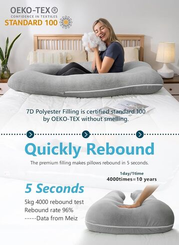 وسائد الحمل من ميز، غطاء رايون من وسائد الحمل المصنوعة من الخيزران للنوم، وسادة أمومة باردة للنساء الحوامل، وسائد للجسم على شكل حرف U مقاس 55 بوصة للبالغين، رمادي in Kuwait