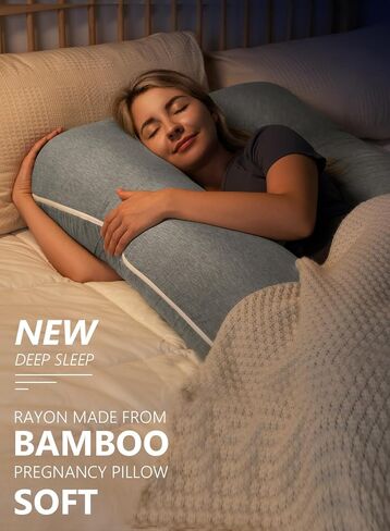 وسائد الحمل من ميز، غطاء رايون من وسائد الحمل المصنوعة من الخيزران للنوم، وسادة أمومة باردة للنساء الحوامل، وسائد للجسم على شكل حرف U مقاس 55 بوصة للبالغين، رمادي in Kuwait