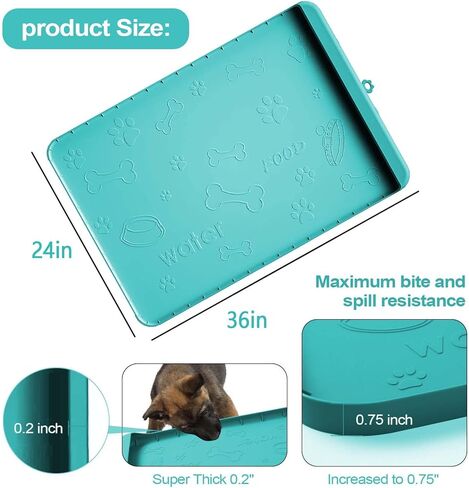 بساط سيليكون للحيوانات الاليفة للطعام والماء، بساط لارضيات القطط والكلاب مقاوم للماء، بساط طعام للكلاب مع جيب لامساك الانسكابات والبقايا، مقاس كبير 36 × 24 انش، اخضر in Kuwait