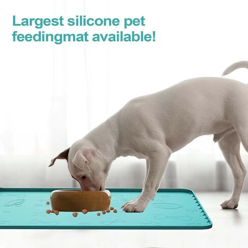 بساط سيليكون للحيوانات الاليفة للطعام والماء، بساط لارضيات القطط والكلاب مقاوم للماء، بساط طعام للكلاب مع جيب لامساك الانسكابات والبقايا، مقاس كبير 36 × 24 انش، اخضر in Kuwait