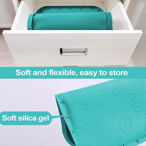 بساط سيليكون للحيوانات الاليفة للطعام والماء، بساط لارضيات القطط والكلاب مقاوم للماء، بساط طعام للكلاب مع جيب لامساك الانسكابات والبقايا، مقاس كبير 36 × 24 انش، اخضر in Kuwait