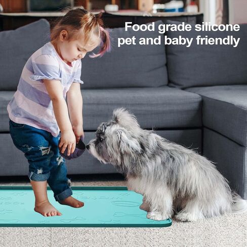 بساط سيليكون للحيوانات الاليفة للطعام والماء، بساط لارضيات القطط والكلاب مقاوم للماء، بساط طعام للكلاب مع جيب لامساك الانسكابات والبقايا، مقاس كبير 36 × 24 انش، اخضر in Kuwait