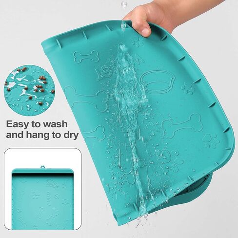 بساط سيليكون للحيوانات الاليفة للطعام والماء، بساط لارضيات القطط والكلاب مقاوم للماء، بساط طعام للكلاب مع جيب لامساك الانسكابات والبقايا، مقاس كبير 36 × 24 انش، اخضر in Kuwait