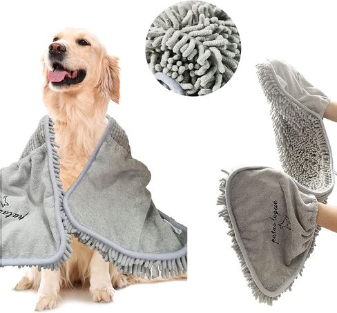Patas Lague Absorbent Dog Towel, Extra Large 35''x15'' Quick Drying Dog Bath Towel with Hand Pockets, Microfiber Shammy Pet Towel for Dog and Cat, Machine Washable (Aqua) in Saudi Arabia