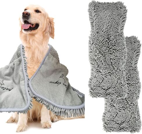Patas Lague Absorbent Dog Towel, Extra Large 35''x15'' Quick Drying Dog Bath Towel with Hand Pockets, Microfiber Shammy Pet Towel for Dog and Cat, Machine Washable (Aqua) in Saudi Arabia