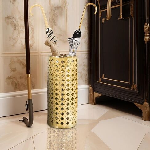 ARSTRIA حامل مظلة سيراميك مصنوع يدويًا، حامل مظلة فاخر مجوف يدويًا، مزهرية كبيرة منحوتة يدويًا لعصي المظلة، وعصي المشي، مدخل داخلي، 45.72 سم ذهبي عالي in Kuwait