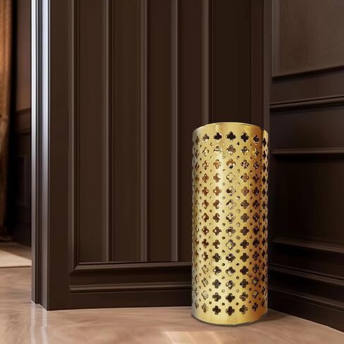 ARSTRIA حامل مظلة سيراميك مصنوع يدويًا، حامل مظلة فاخر مجوف يدويًا، مزهرية كبيرة منحوتة يدويًا لعصي المظلة، وعصي المشي، مدخل داخلي، 45.72 سم ذهبي عالي in Kuwait