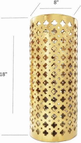 ARSTRIA حامل مظلة سيراميك مصنوع يدويًا، حامل مظلة فاخر مجوف يدويًا، مزهرية كبيرة منحوتة يدويًا لعصي المظلة، وعصي المشي، مدخل داخلي، 45.72 سم ذهبي عالي in Kuwait