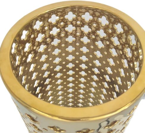 ARSTRIA حامل مظلة سيراميك مصنوع يدويًا، حامل مظلة فاخر مجوف يدويًا، مزهرية كبيرة منحوتة يدويًا لعصي المظلة، وعصي المشي، مدخل داخلي، 45.72 سم ذهبي عالي in Kuwait