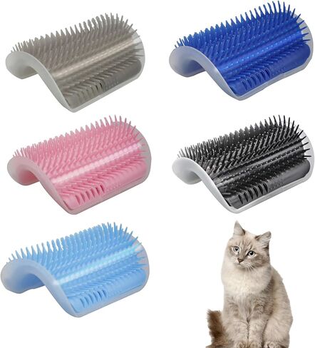 Clzemo 5pack Cat Self Groomer، فرشاة خدش وجه القطة الناعمة للحيوانات الأليفة مع حقيبة النعناع البري، مشط تدليك زاوية الحائط، فرش خدش أداة تدليك للخدش للفراء القصير الطويل والقطط والكلاب in Kuwait