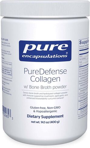 Pure Encapsulations PureDefense Collagen w/Bone Broth | Savory Bone Broth and Hydrolyzed Collagen Powder with Mushroom, Aged Garlic, and Enhanced Bioavailability Curcumin Extracts | 14.1 Ounces in Saudi Arabia